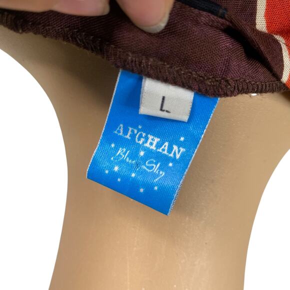 Vtg 90s Afghan by Blue Sky Boho Hippie Tie Dye Batik Lace Up Midi Dress SZ L - Picture 9 of 10